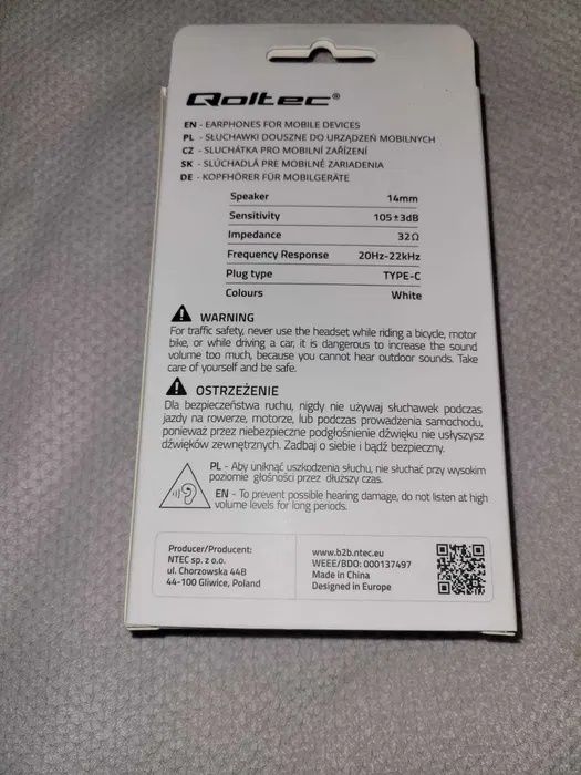 Słuchawki douszne USB-C Qoltec z mikrofonem nowe
