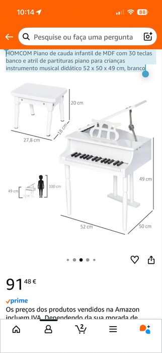 Piano de cauda para criança
