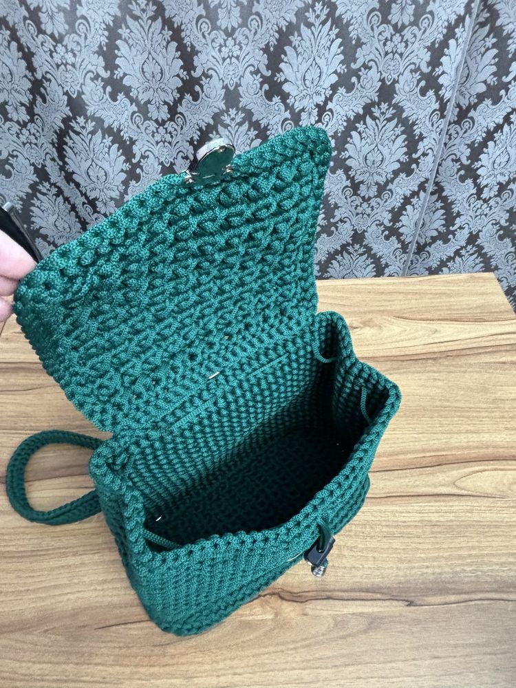 plecak ze sznurka handmade zielony