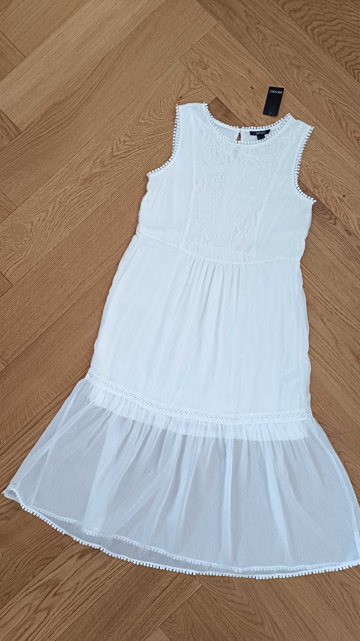 Nowa sukienka midi 40 L koronka zwiewna letnia midi śmietankowa biel
