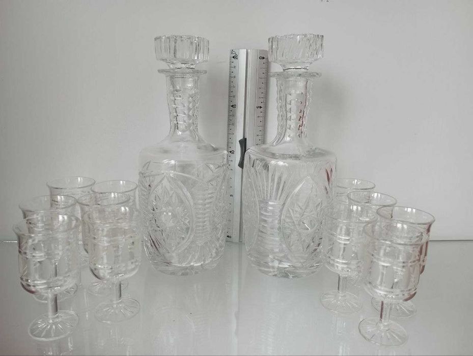 Графин хрустальный с рюмками, рог хрустальный СССР