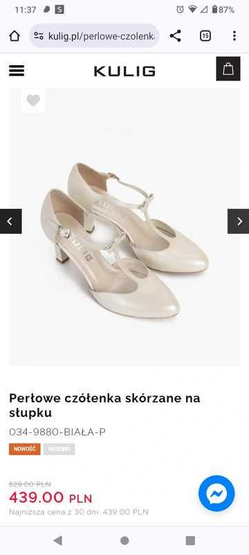 Perłowe skórzane buty ślubne, czółenka