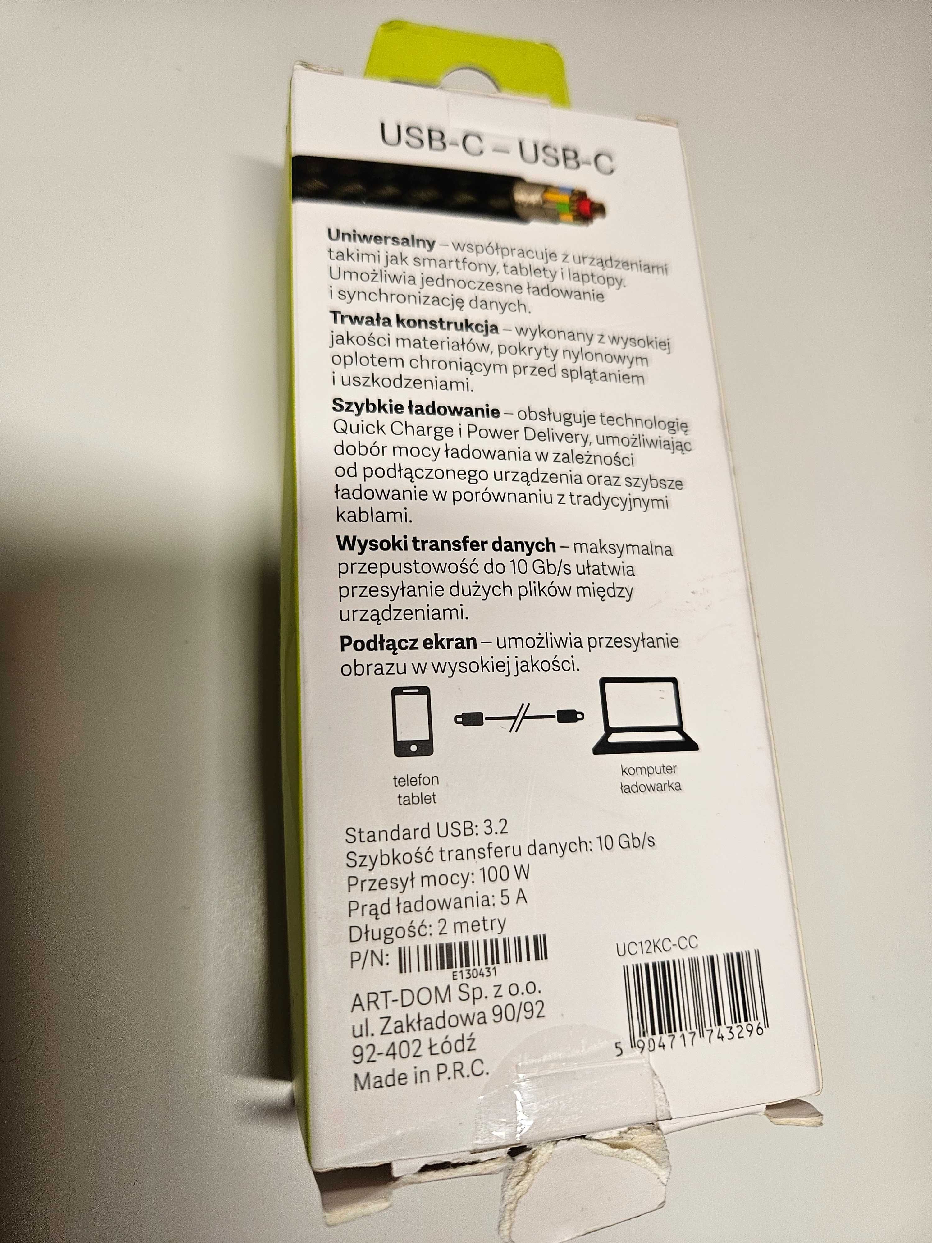 Kabel X-Line 2 x USB-C, 2m, 10 Gb/s, 100W.