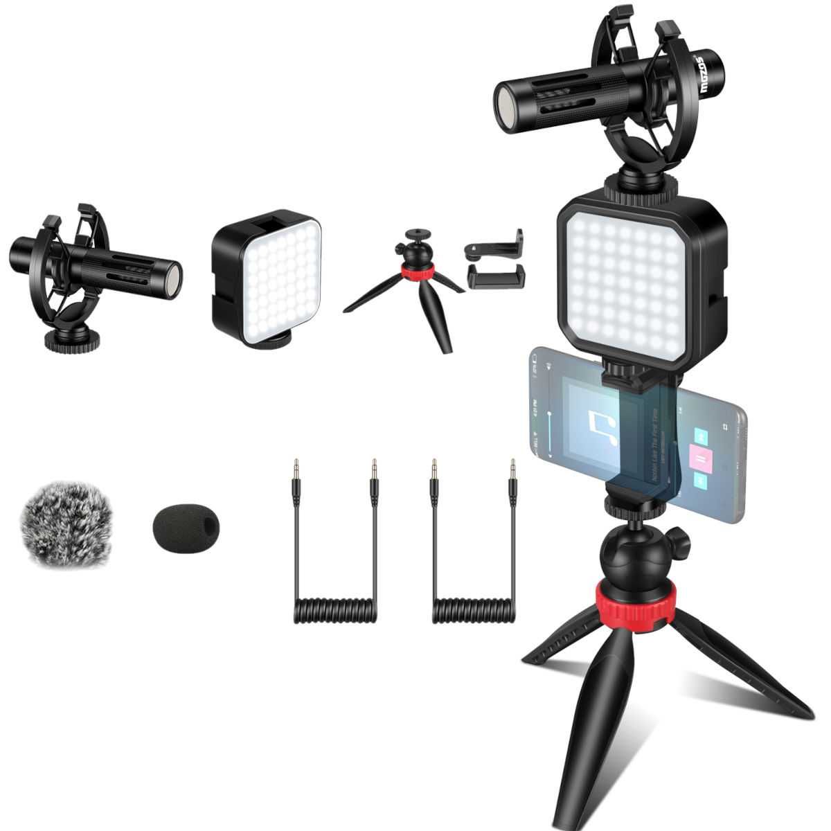 Mozos VLK1 Vlogging kit statyw, lampa, mikrofon zestaw do vlogowania