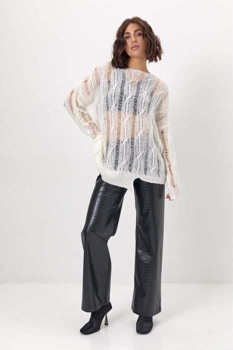 Светр-павутинка з асимеричним низом Ажурна вʼязана павутинка