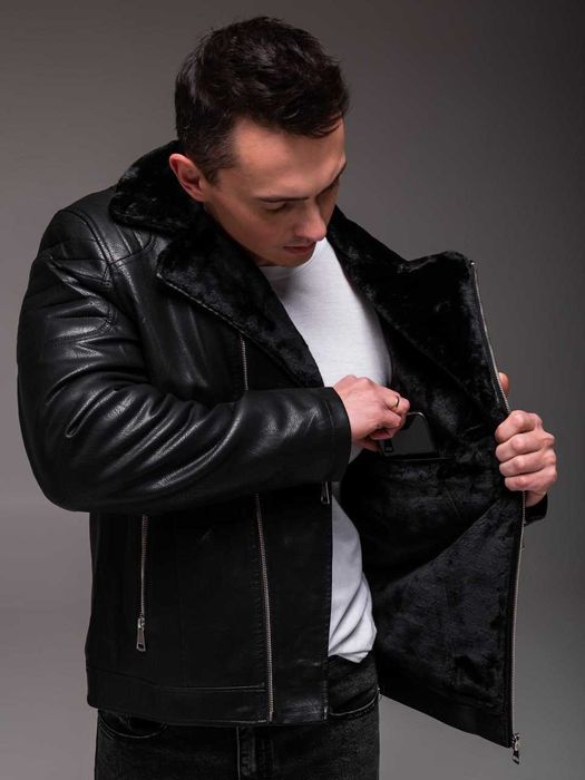 Куртка мужская кожаная зимняя на меху косуха байкерская до -10°С Ra
