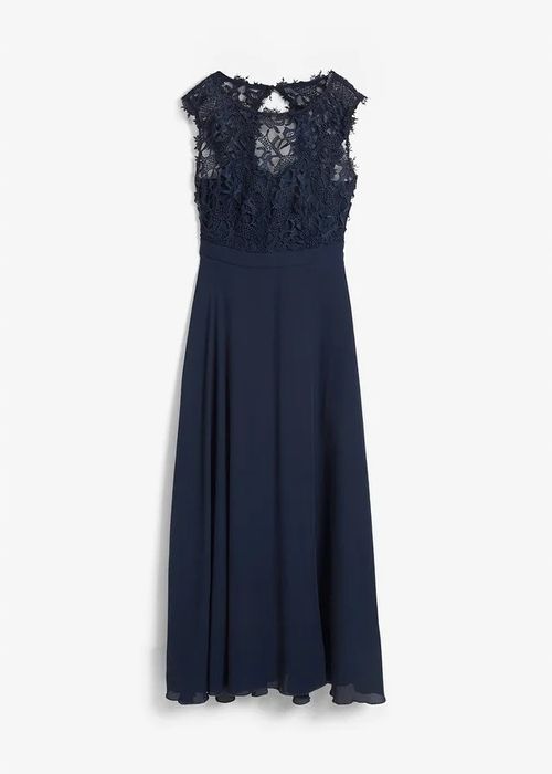 B.P.C długa sukienka granatowa wieczorowa z koronką 44.