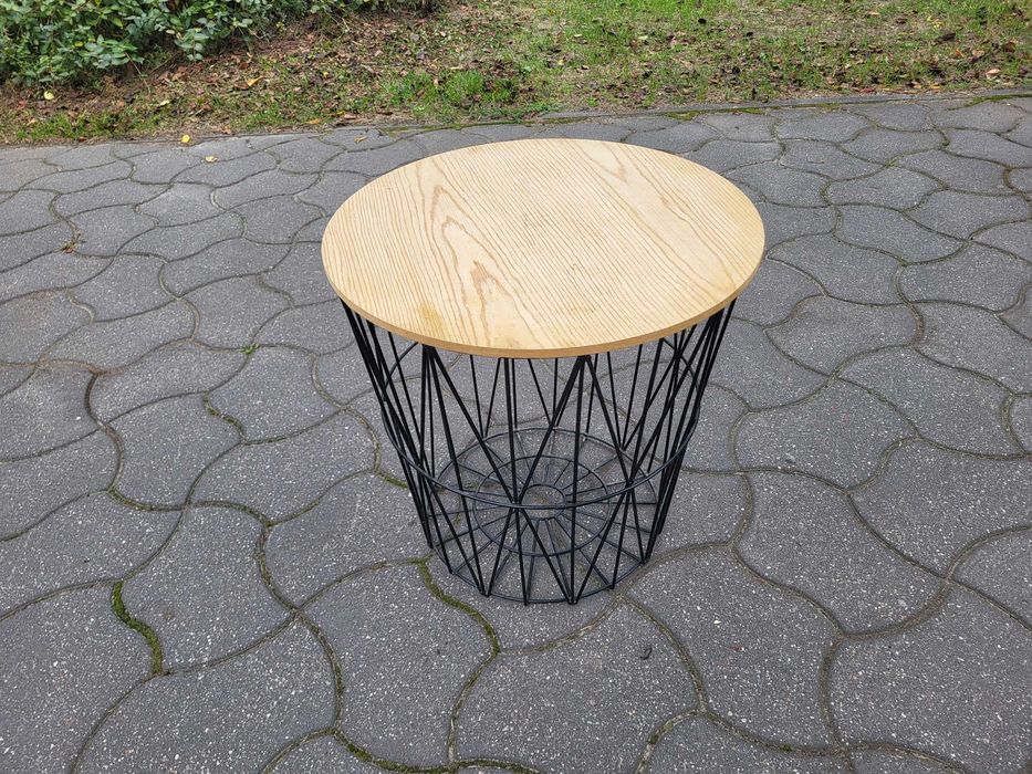Stolik kawowy czarny druciany z koszem 2w1 styl skandynawski loft