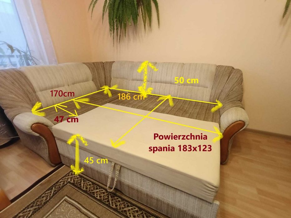 Narożnik z funkcją spania + 2 fotele