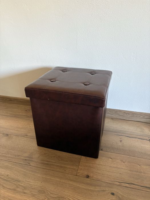 3szt. pufa skladana brazowa skórzana pojemnik