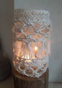 Lampion szklany makrama handmade rękodzieło
