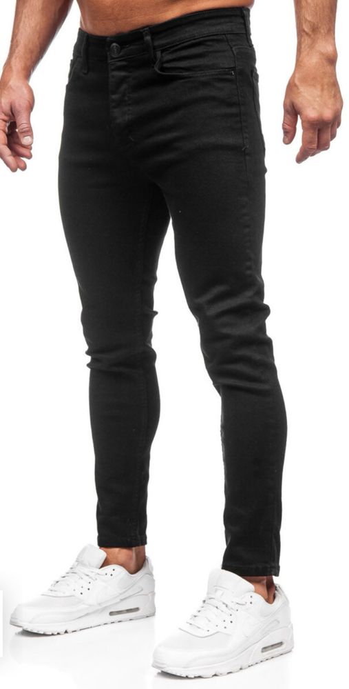 Czarne spodnie jeansowe meskie slim fit