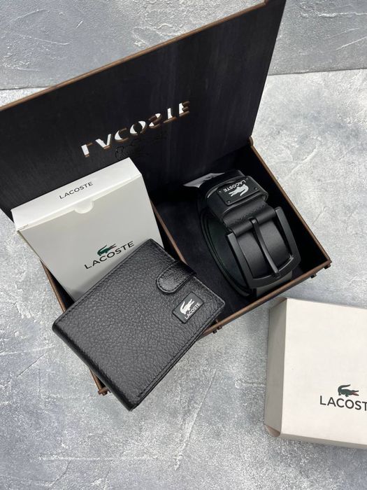 Мужской ремень+портмоне из кожи в деревянном боксе на подарок