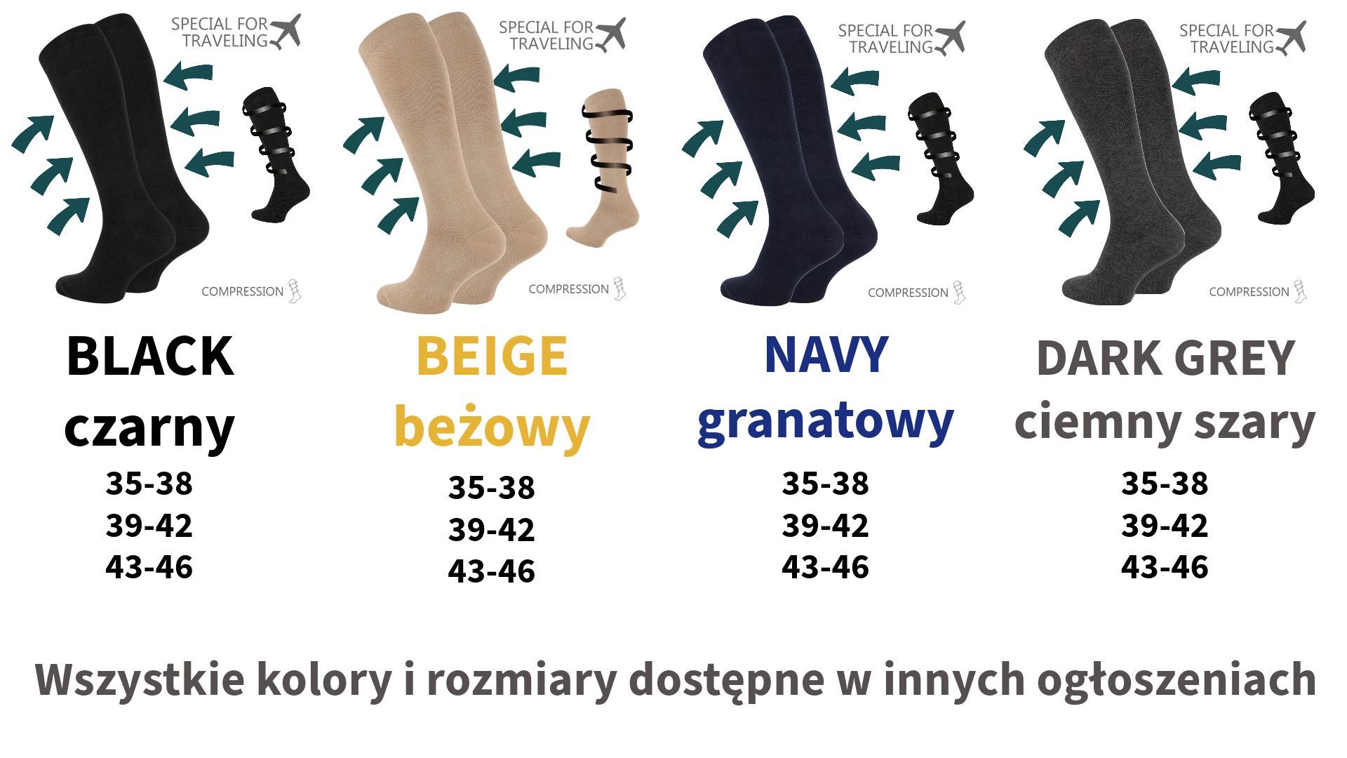 Skarpety podkolanówki kompresyjne uciskowe 39-42 BEŻOWE