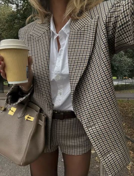 Ретро клетчатий пояс, куртка, шорты, комплект, женский блейзер