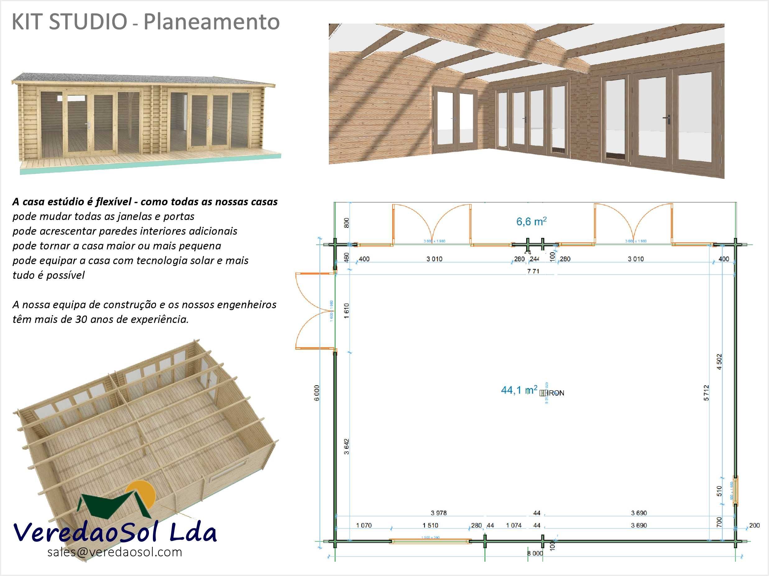 Casa de madeira STUDIO 6x8 44mm área coberta 54m² - Tiny House