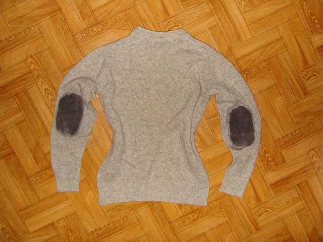 melanż sweter England Shetland 100% Wool ciepły r. S łaty futerko