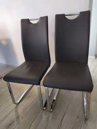 Krzesła szare 8 sztuk na metalowym stelażu z eko skóry / krzesło