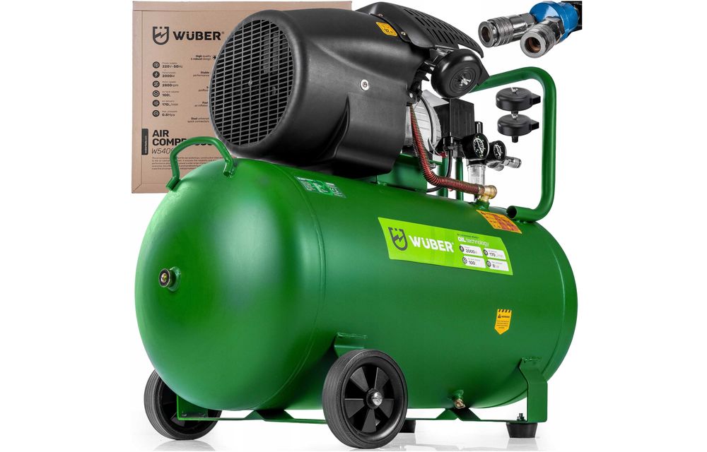 KOMPRESOR OLEJOWY 100 L dwutłokowy V SPRĘŻARKA powietrza WUBER 2546