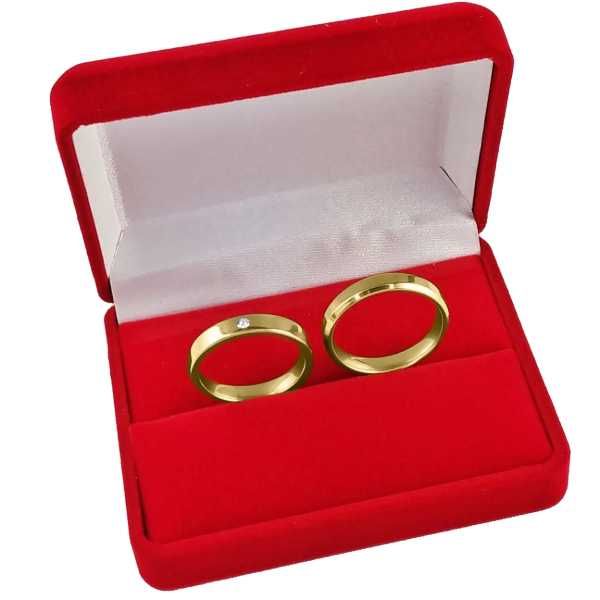 Śliczna Para Złotych Obrączek Ślubnych Błyszcząca Cyrkonia KO21