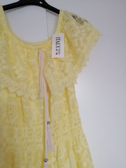Nowa Żółta koronkowa sukienka hiszpanka asymetryczna xs s m L