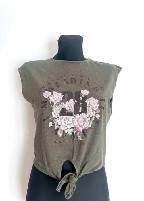 Zielona damska bluzka krótka koszulka z wiązaniem lato S 36 Atmosphere