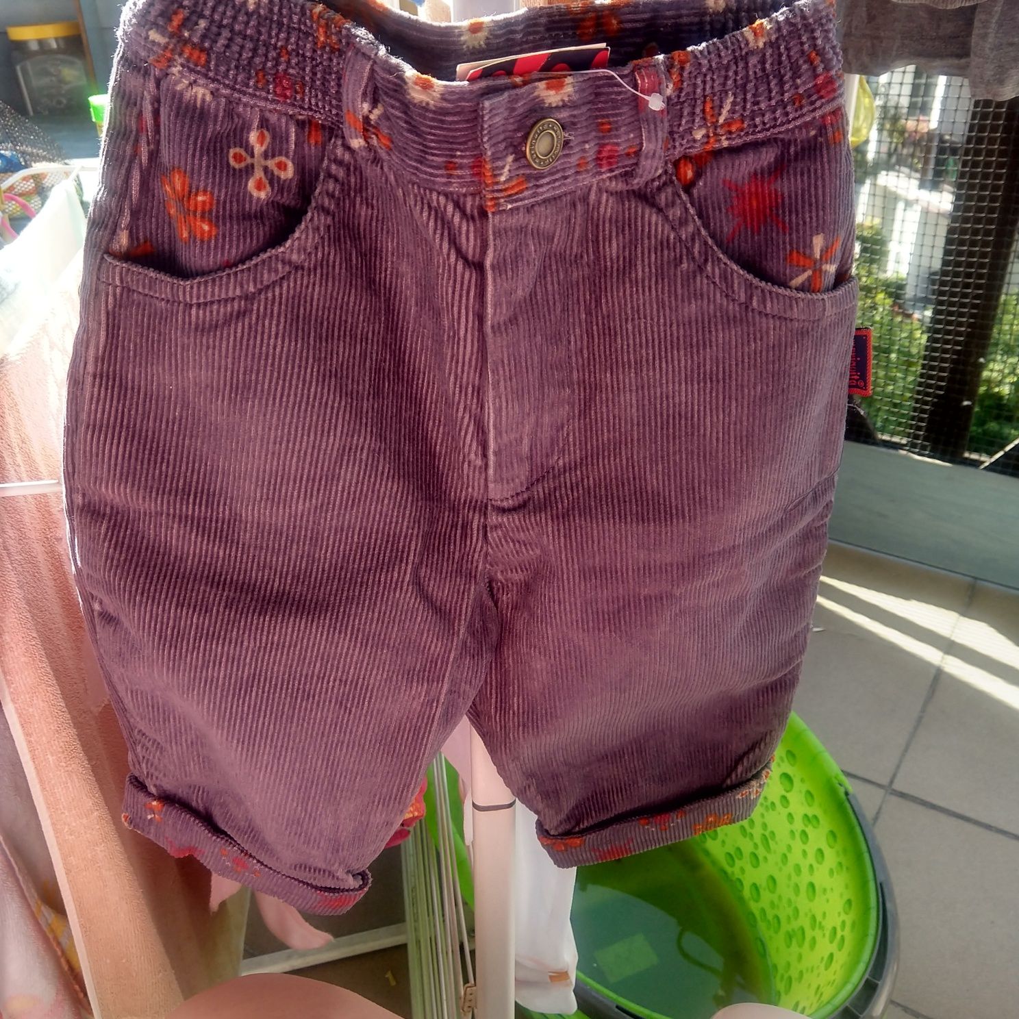 Śliczne nowe fioletowo-popielate spodnie 74 dla dziewczynki