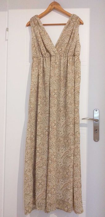 H&M wzorzysta sukienka maxi długa beżowa paisley 40