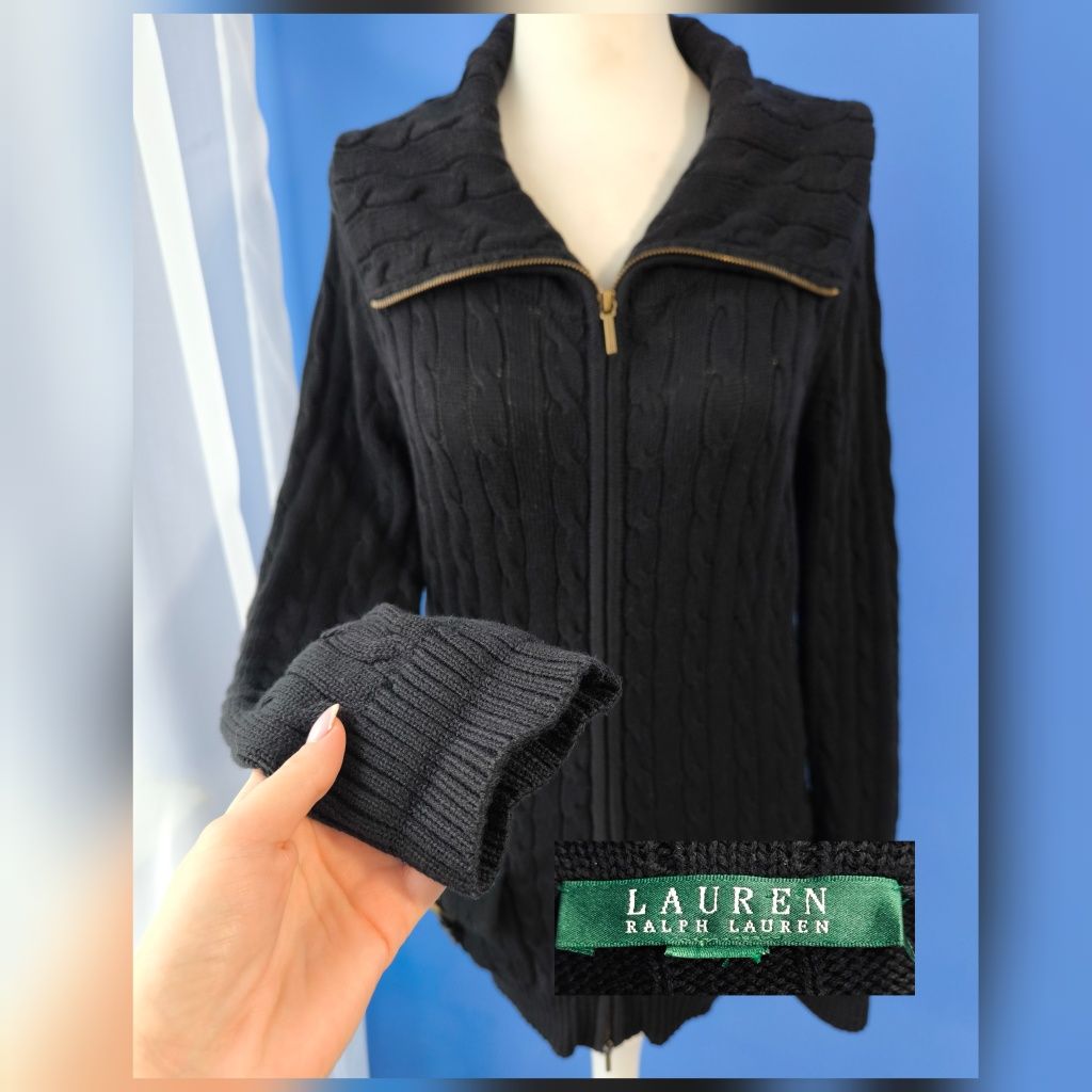 Ralph Lauren - oryginalny czarny kardigan warkocz na zamek