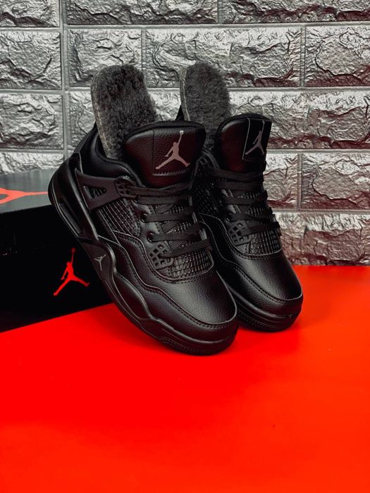 Зимние кроссовки черные Jordan / кожаные кросовки Джордан черные