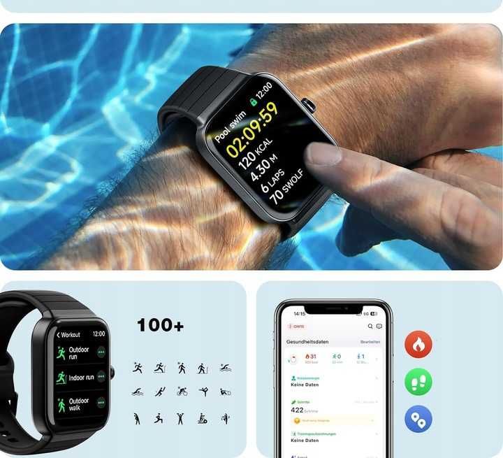 Smartwatch IDW15, Bluetooth, IP68, dla Android/iOS, czarny