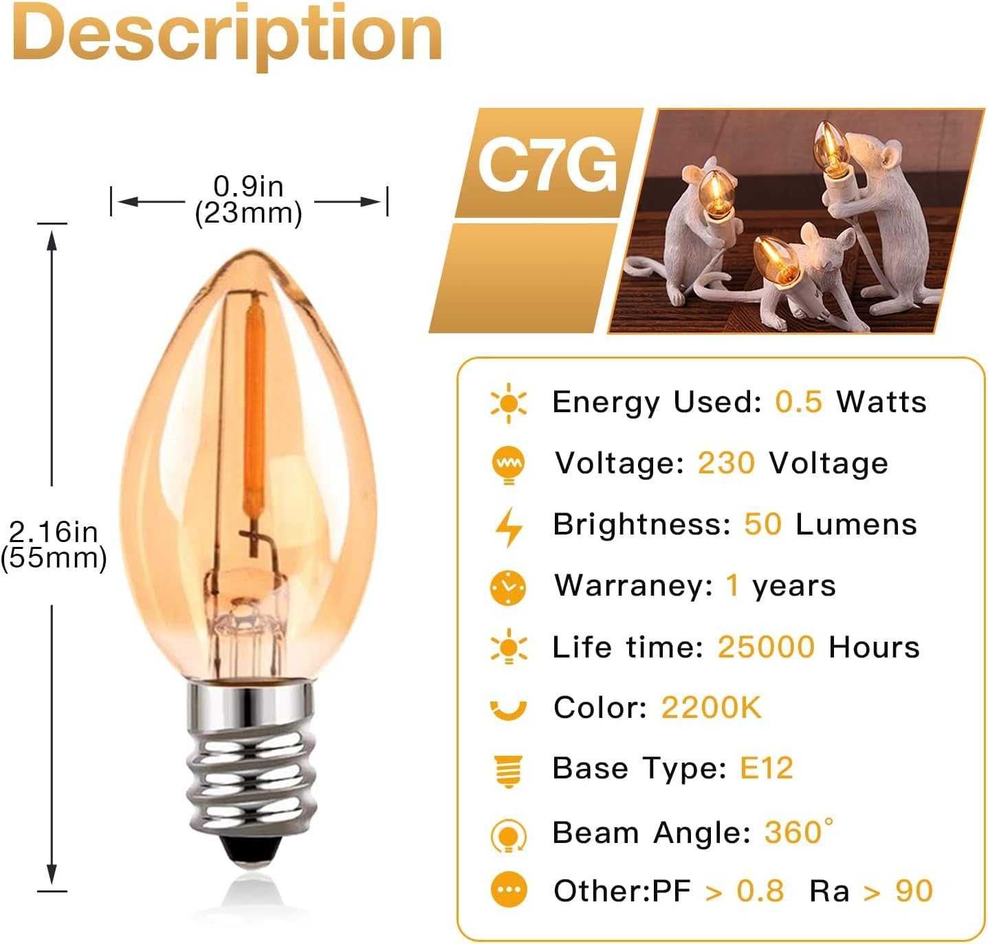 Hcnew C7 E12 220V lampa świeczna LED,0.5W