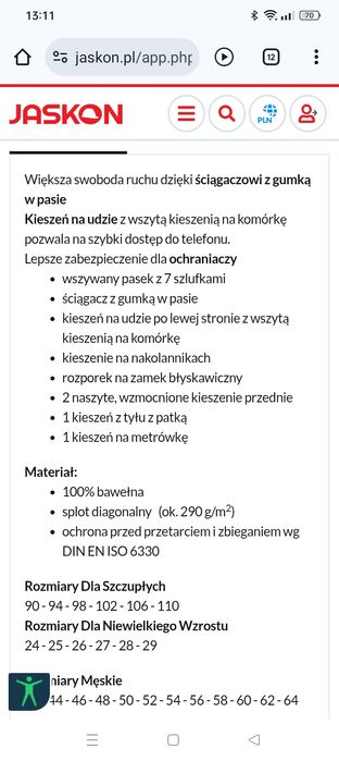 Profesjonalne spodnie robocze rozmiar 52 niemieckie Planam NOWE