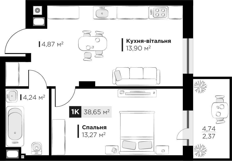 Продаж 1 кім. квартири Silent Park вул П.Орлика 38,65 кв.м