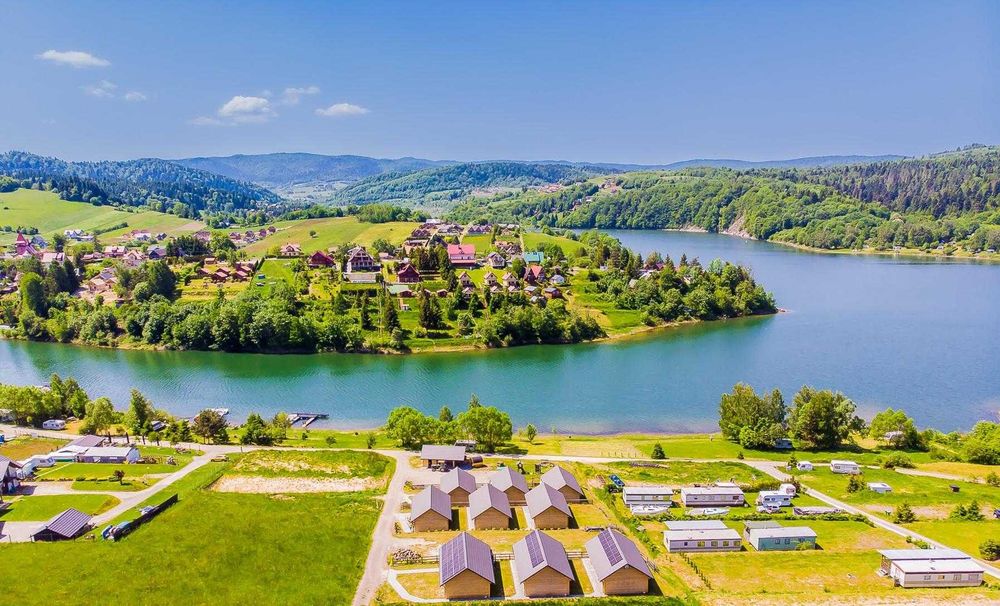 Domek z jacuzzi sauną nad jeziorem  w Bieszczadach własna plaża 30%