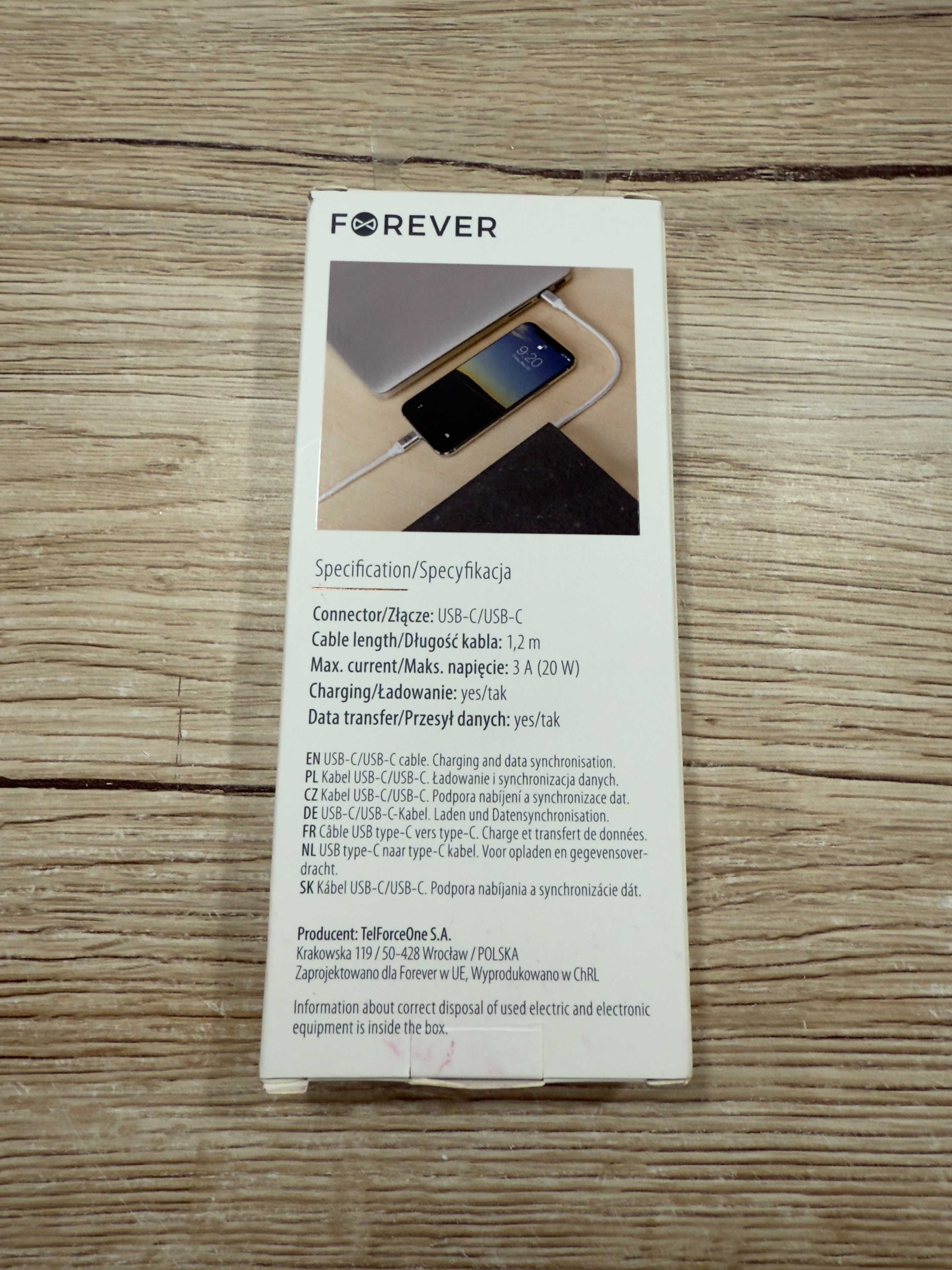 kabel USB-C - USB C 20w, 1,2m, Forever idealny do Iphone