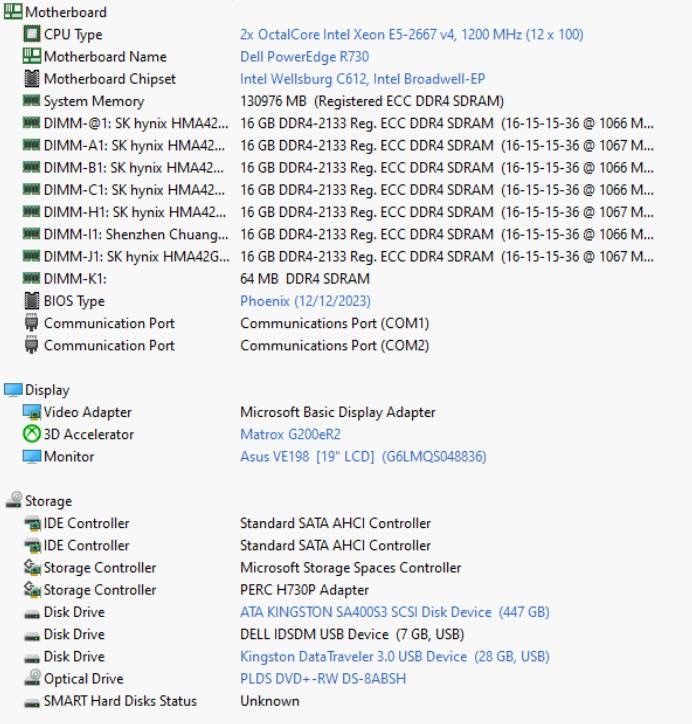Serwer DELL R730, E5-2667 v4, RAM 160GB, SSD 480GB