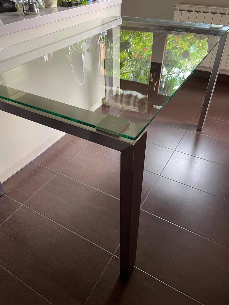 Stół szklany ze stali szczotkowanej 120x80 cm