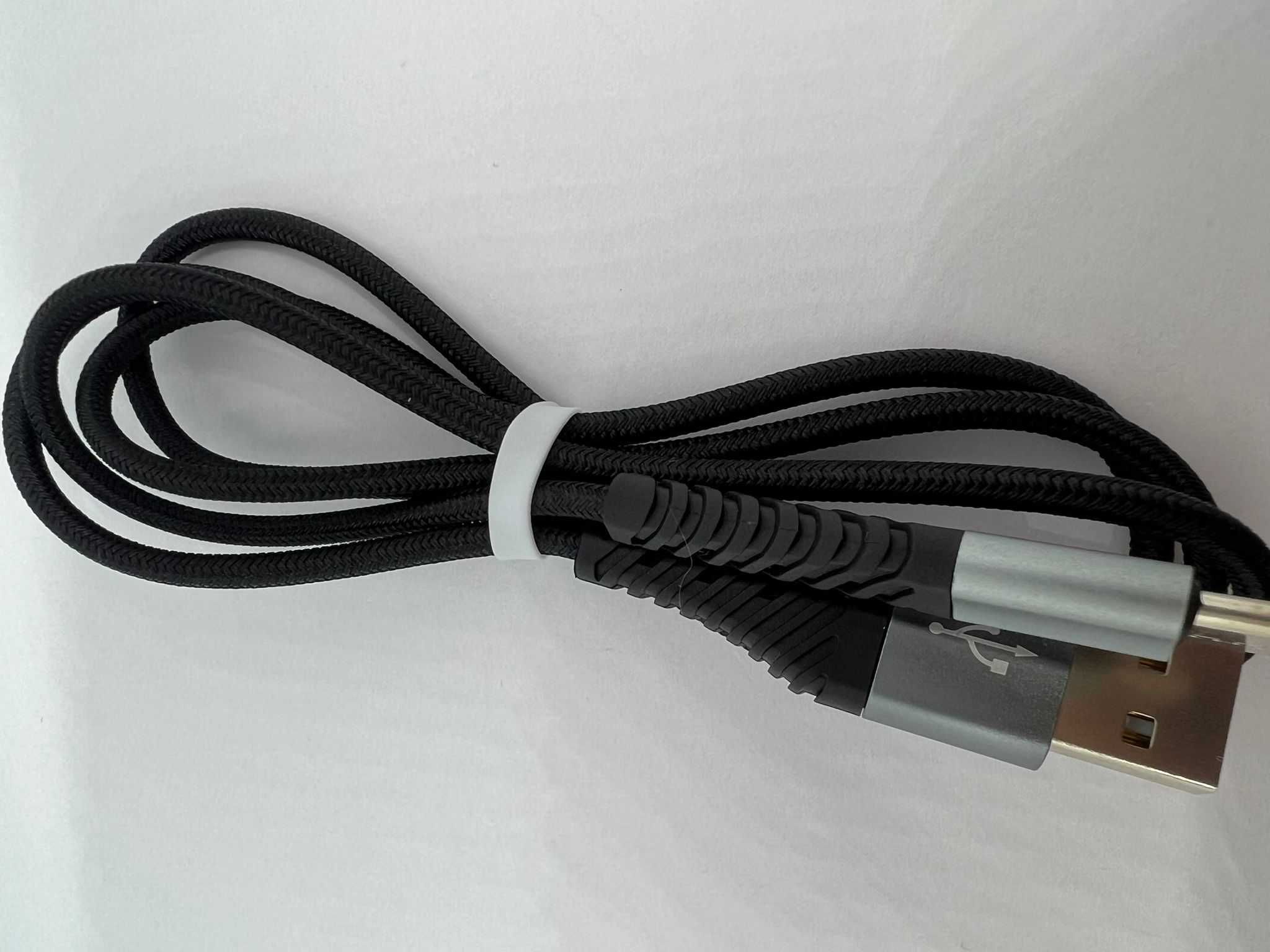 Kabel USB A do Typ C 3A szybkie ładowanie - oplot - nylon 1 m - czarny