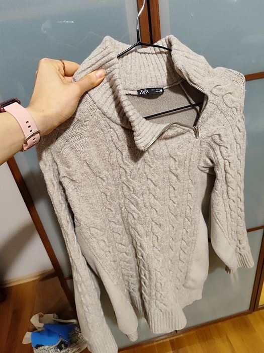 Sweter w warkocze, polar ZARA rozmiar S beżowy