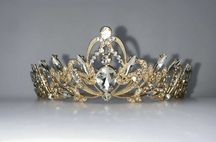 DIADEM ŚLUBNY KORONA kryształy - ZŁOTO - tiara
