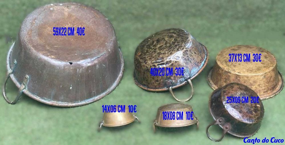 Tachos e alguidares antigos em cobre