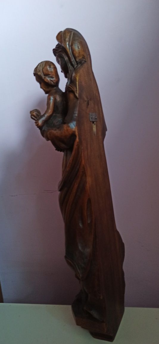 Figura Rzeźba Madonna z Dzieciątkiem Twarde dąb 63 c