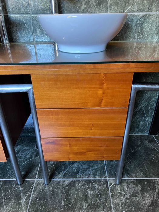 Móvel WC Cerejeira + 2 Lavatórios + 2 torneiras