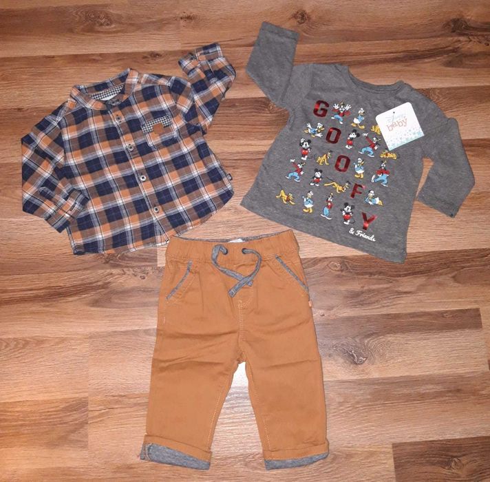 r. 68/74 Obabi elegancki komplet koszula + spodnie + NOWA bluzka