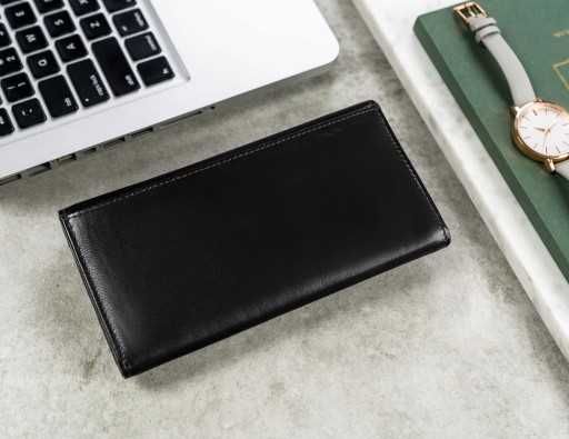 Portfel damski SKÓRA NATURALNA czarny pojemny jakość RFID prezent