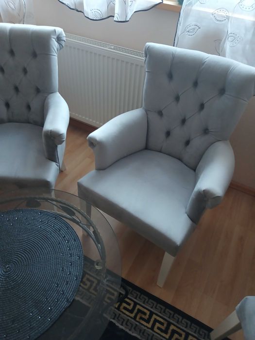 Fotel pikowany welur krzesło glamour 3 sztuki fotele szare