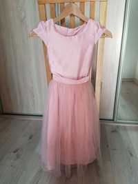 Sukienka różowa  tiulowa z kokardą 134