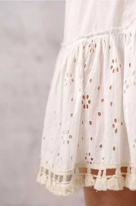 Lula natura Sukienka w stylu boho 100% bawełna biel/beż one size