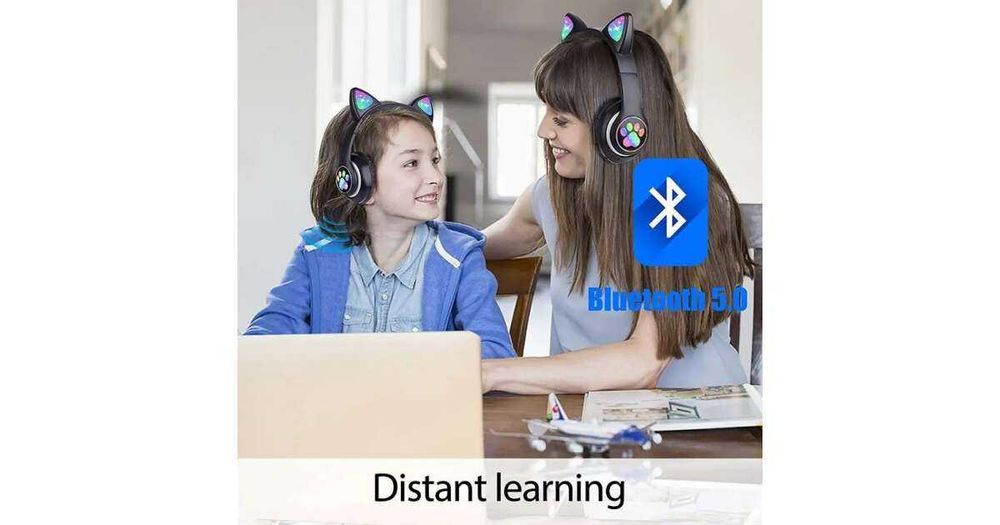 Słuchawki Dla Dzieci Bezprzewodowe Bluetooth Nauszne Kocie Uszy Czarny